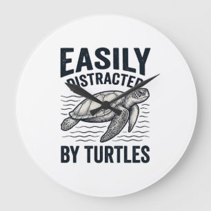 Einfach abgelenkt von Schildkröten Vintage-Shirt-D Große Wanduhr