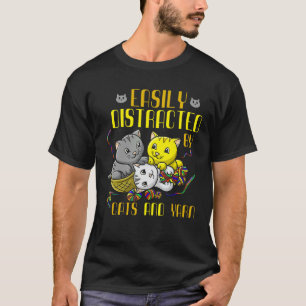 Einfach ablenkbar durch Katzen und Garn Katzenbesi T-Shirt