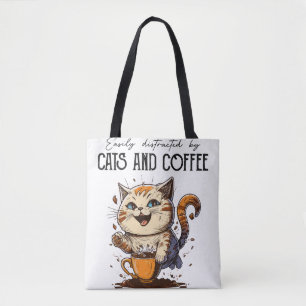 Einfach ablenkbar durch Katzen und Kaffee Katzenli Tasche