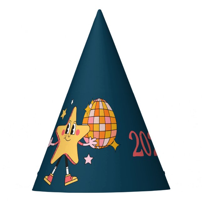 Einfach anpassbares Retro-Silvester-Party Partyhütchen (Vorderseite)
