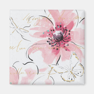 Einfach Aquarell des Rosa-  mit Blumen Magnet