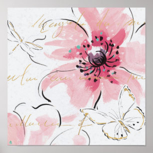 Einfach Aquarell des Rosa-  mit Blumen Poster