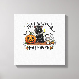 Einfach auf Halloween wartende schwarze Katzenlady Leinwanddruck
