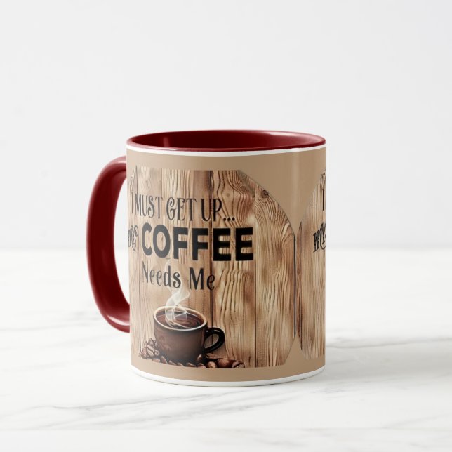Einfach aufstehen und Kaffeetasse – Lustiger Kaffe (Vorderseite Links)