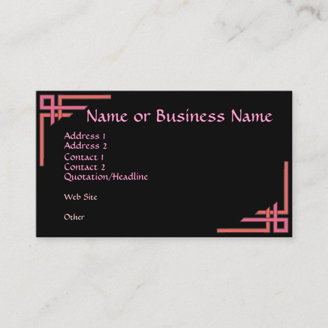 Einfach ausgefeilte rosa Art Déco Business Card Visitenkarte (Vorderseite)