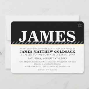 EINFACH BAR MITZVAH Moderner Jüdistern Schwarz-wei Einladung