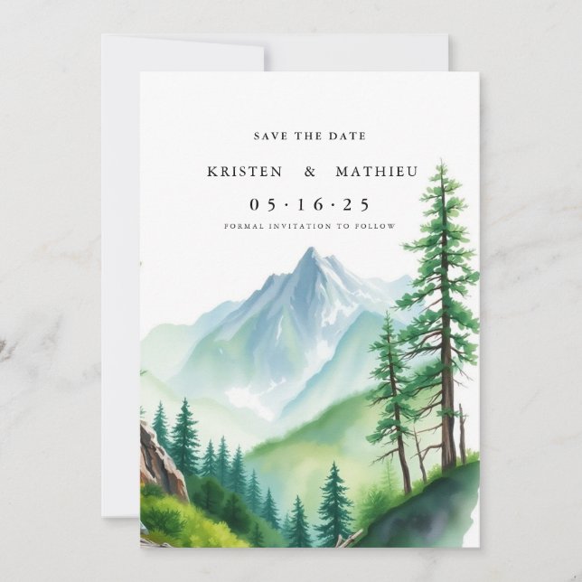 Einfach bearbeitbarer Berg Save The Date (Vorderseite)