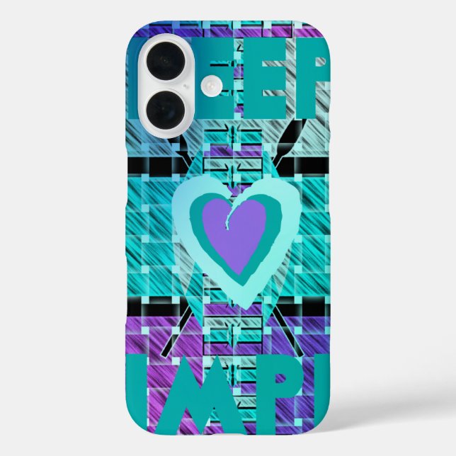 Einfach behalten: Cyan Heart & Clarity Pattern Art iPhone 16 Hülle (Rückseite)