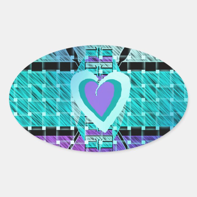 Einfach behalten: Cyan Heart & Clarity Pattern Art Ovaler Aufkleber (Vorderseite)