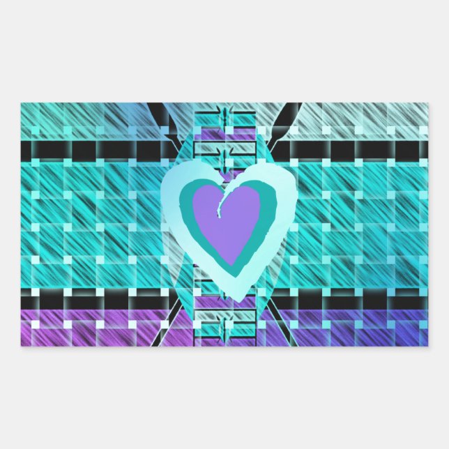 Einfach behalten: Cyan Heart & Clarity Pattern Art Rechteckiger Aufkleber (Vorderseite)