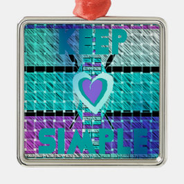 Einfach behalten: Cyan Heart & Clarity Pattern Art Silbernes Ornament