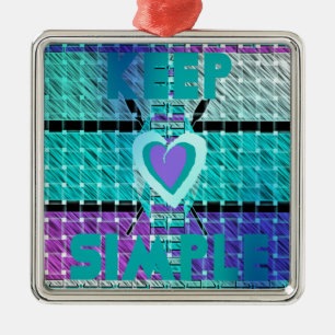 Einfach behalten: Cyan Heart & Clarity Pattern Art Silbernes Ornament