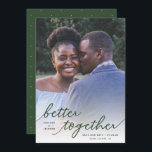 Einfach besser zusammen Skript Vollständiges Foto  Save The Date<br><div class="desc">Dieses stilvolle Foto Save the Date eine Flachkarte mit handgeschriebener Typografie, Lesezeichen, "besser zusammen" über eine komplette Bleichfoto-Vorlage. Ein weißes Overlay am unteren Rand der Karte lässt den Text über fast jedem Foto stehen! Die Rückseite der Karte enthält ein einfaches, winziges Punktmuster in Weiß auf einem benutzerdefinierten Farbhintergrund. Für Designanfragen...</div>