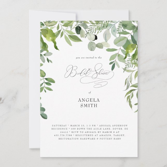 Einfach Bio Greenery Brautparty Einladung (Vorderseite)