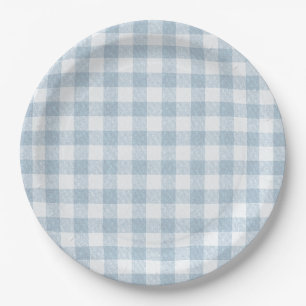 Einfach Blau Gingham Pappteller