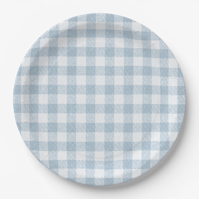 Einfach Blau Gingham Pappteller (Vorderseite)