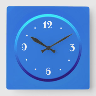 Einfach blau mit weißen Ziffern > Küchenuhren. Quadratische Wanduhr