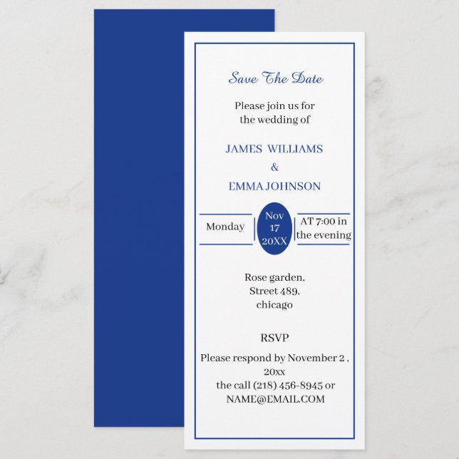Einfach Blau Save the Date anpassbar Einladung (Vorne/Hinten)