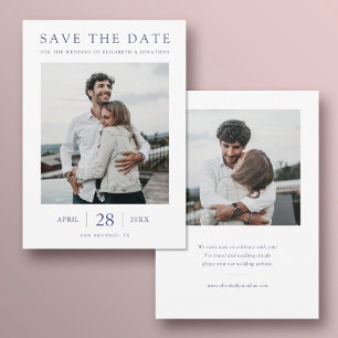 Einfach Blauer Text Multi Foto Hochzeit Save The Date