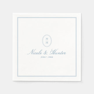 Einfach Blaues Monogramm-Wappen-Hochzeit Serviette