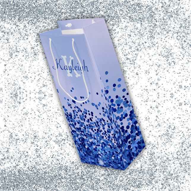 Einfach blaugegossenes Metall und Glitzer Monogram Geschenktüte Für Weinflaschen (Von Creator hochgeladen)