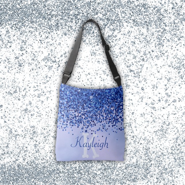 Einfach blaugegossenes Metall und Glitzer Monogram Tragetaschen Mit Langen Trägern (Von Creator hochgeladen)