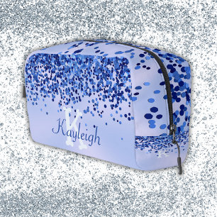 Einfach blaugegossenes Metall und Glitzer Monogram Waschbeutel