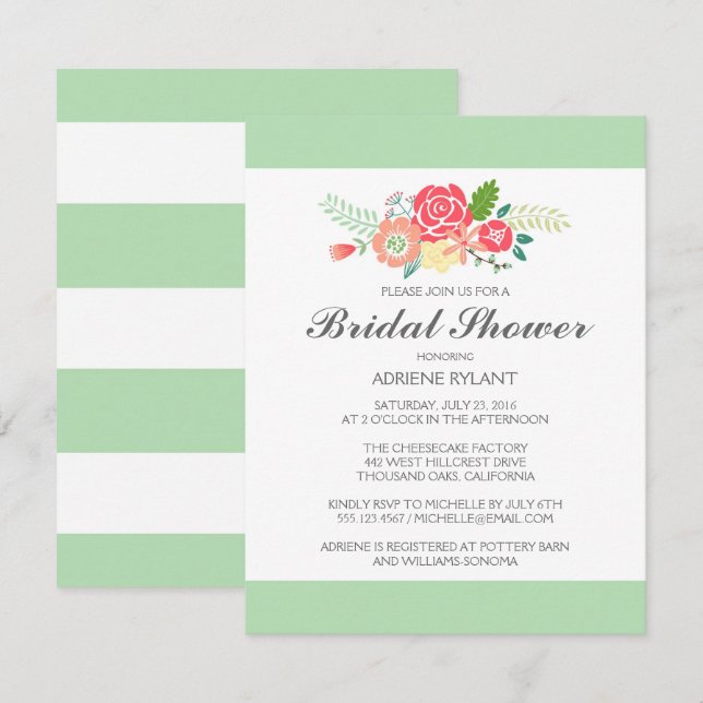 Einfach Blumen & Streifen Bridal Dusche Einladung (Vorne/Hinten)