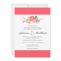 Einfach Blumen & Streifen Einladung Hochzeit / Kor