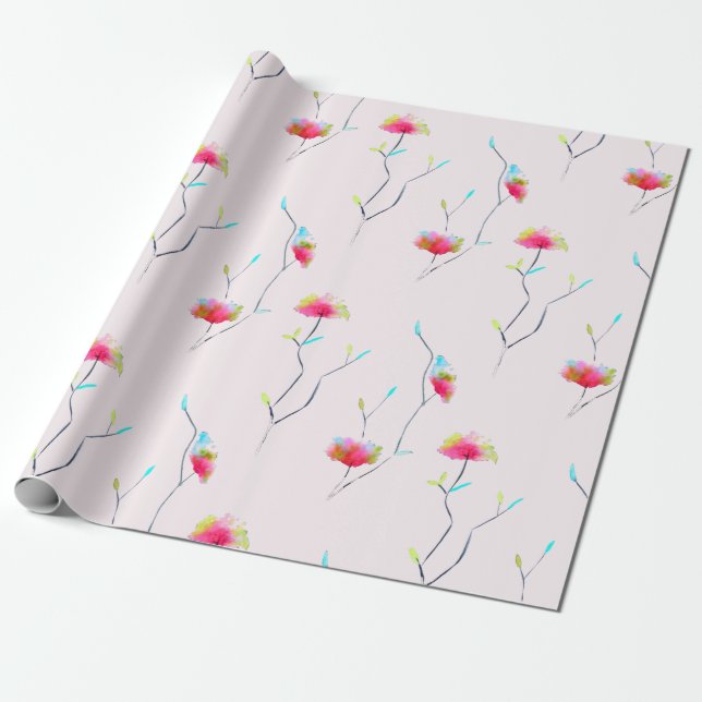 Einfach blumengeschmückt Japanisch inspiriert rosa Geschenkpapier (Ungerollt)