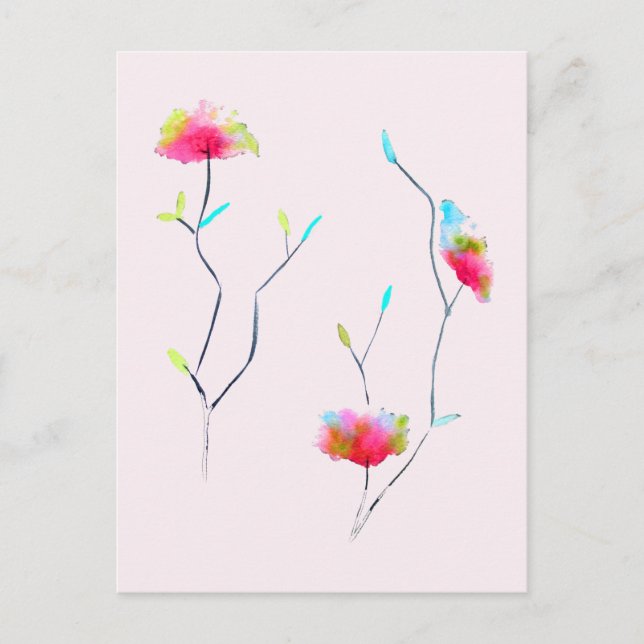Einfach blumengeschmückt Japanisch inspiriert rosa Postkarte (Vorderseite)