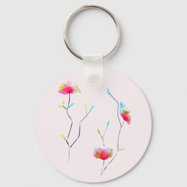 Einfach blumengeschmückt Japanisch inspiriert rosa Schlüsselanhänger (Vorderseite)