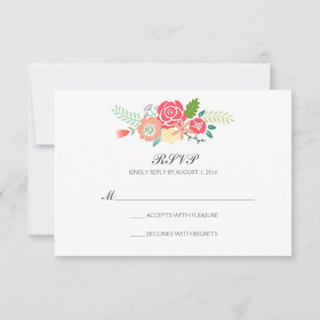 Einfach Blütenblätter und Streifen Hochzeitszange  RSVP Karte (Vorderseite)