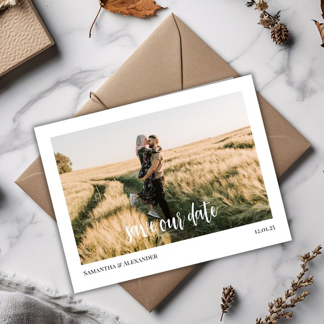 Einfach Boho Rette unser Date Foto Postkarte (Von Creator hochgeladen)