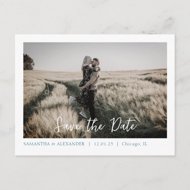 Einfach Boho Rette unsere Date Blue Foto Postkarte (Vorderseite)