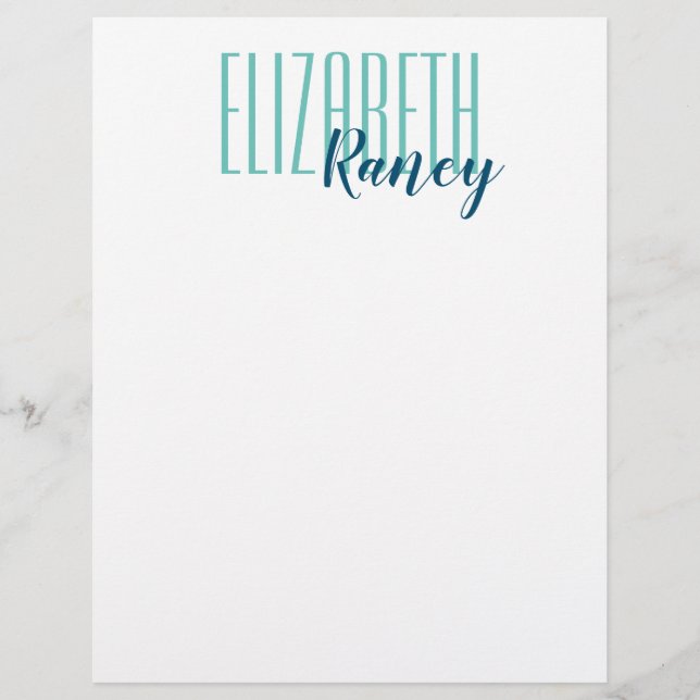 Einfach Bold Type Aqua Blue Briefbogen (Vorderseite)