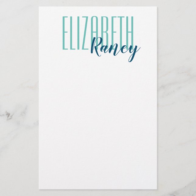 Einfach Bold Type Aqua Blue Briefpapier (Vorderseite)