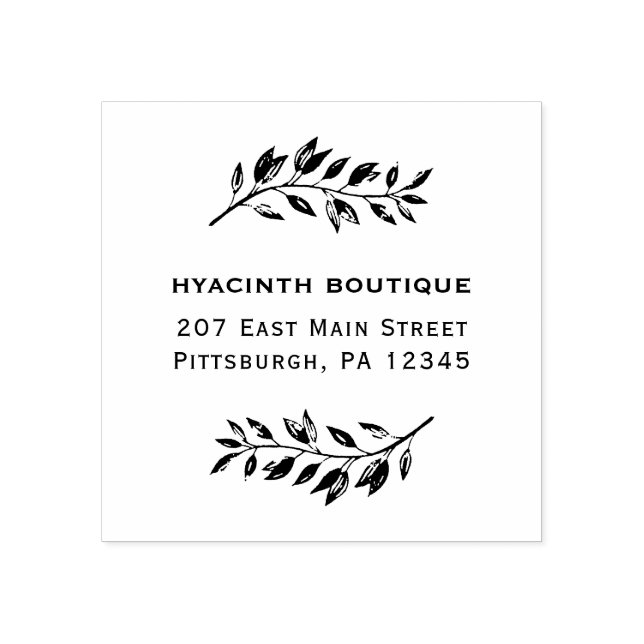 Einfach botanisch mit Firmenname und -adresse Gummistempel (Prägung)
