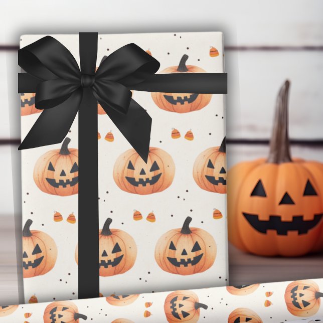 Einfach charmantes Jack-O-Lantern-Muster Halloween Geschenkpapier (Classic Vintage Autumn Blue and Orange Plaid Wrapping Paper)
