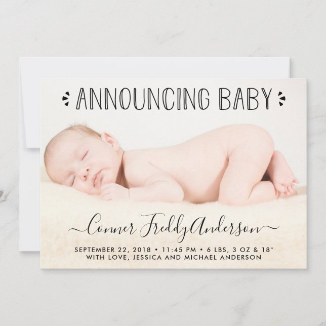 Einfach Chic Blue Polka Dots Birth Announcement Ankündigung (Vorderseite)