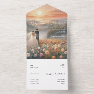 Einfach chic Blumen Sonnenaufgang Hochzeit All In One Einladung