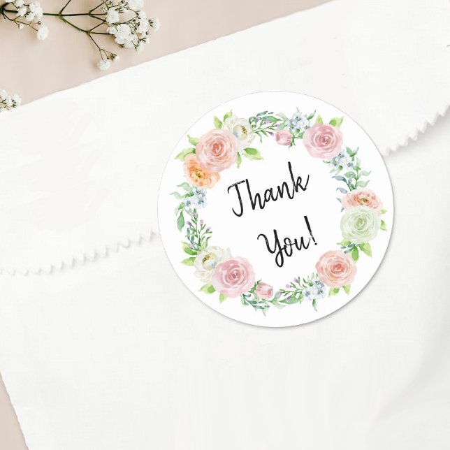 Einfach Chic Floral Wreath Vielen Dank für Ihre Un Runder Aufkleber (Von Creator hochgeladen)