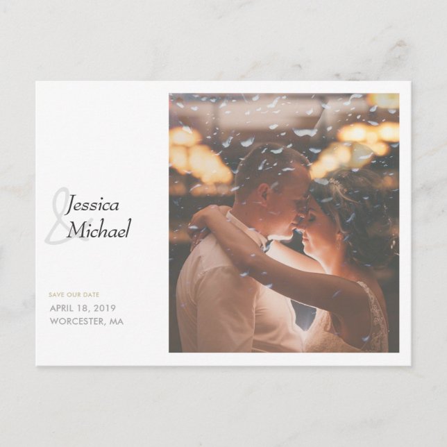 Einfach Chic Foto Custom Wedding Save the Date Ankündigungspostkarte (Vorderseite)