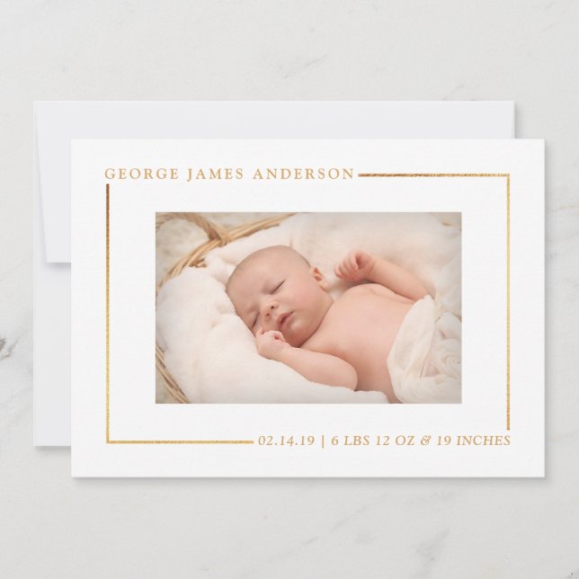 Einfach Chic Gold Foil Foto Geburtserklärung ankün Ankündigung (Vorderseite)