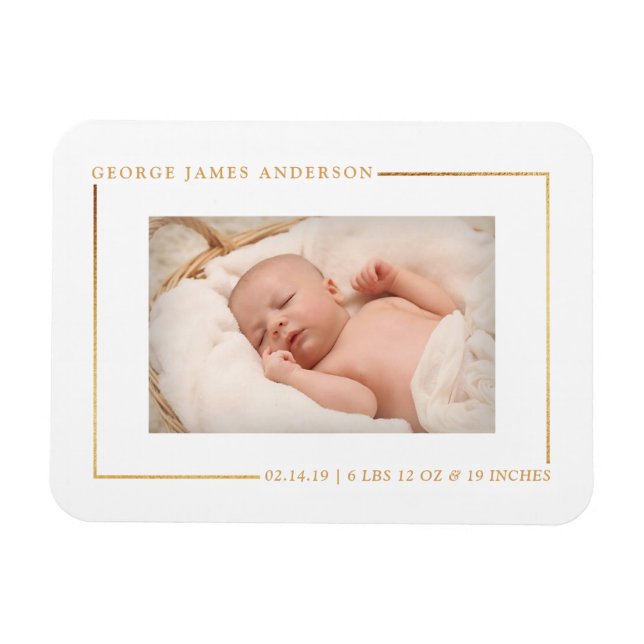 Einfach Chic Gold Foil Foto Geburtserklärung ankün Magnet (Horizontal)