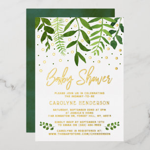 Einfach Chic Greenery & Gold Baby Dusche Real Folieneinladung