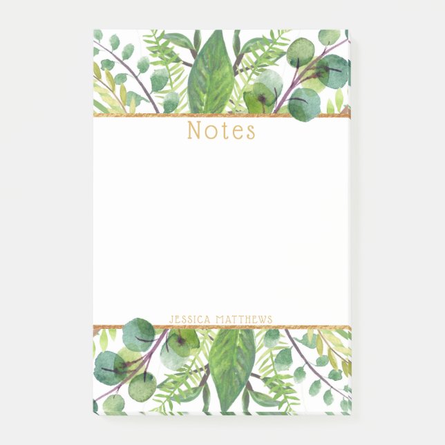 Einfach Chic Greenery & Gold Foil Note Pad Post-it Klebezettel (Vorderseite)