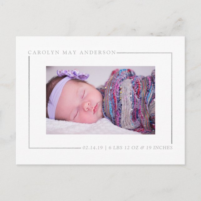 Einfach Chic Silver Foil Foto Birth Ankündigung (Vorderseite)