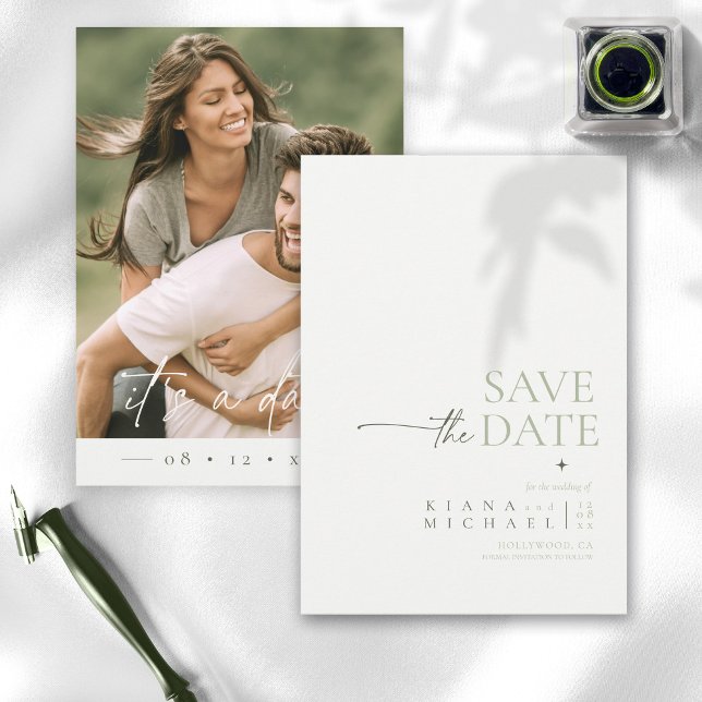 Einfach Chic Wedding Foto Pearl White Vert ID1046 Save The Date (Von Creator hochgeladen)