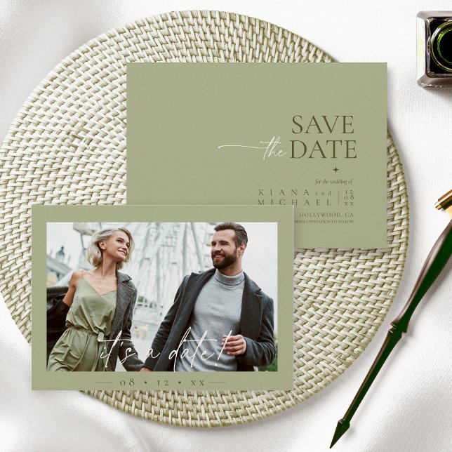 Einfach Chic Wedding Foto Sage Green ID1046 Save The Date (Von Creator hochgeladen)